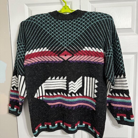 Vintage Maggie Lawrence Collection Sweater Womens 7 Aztec Print Made In USA - Picture 3 of 7